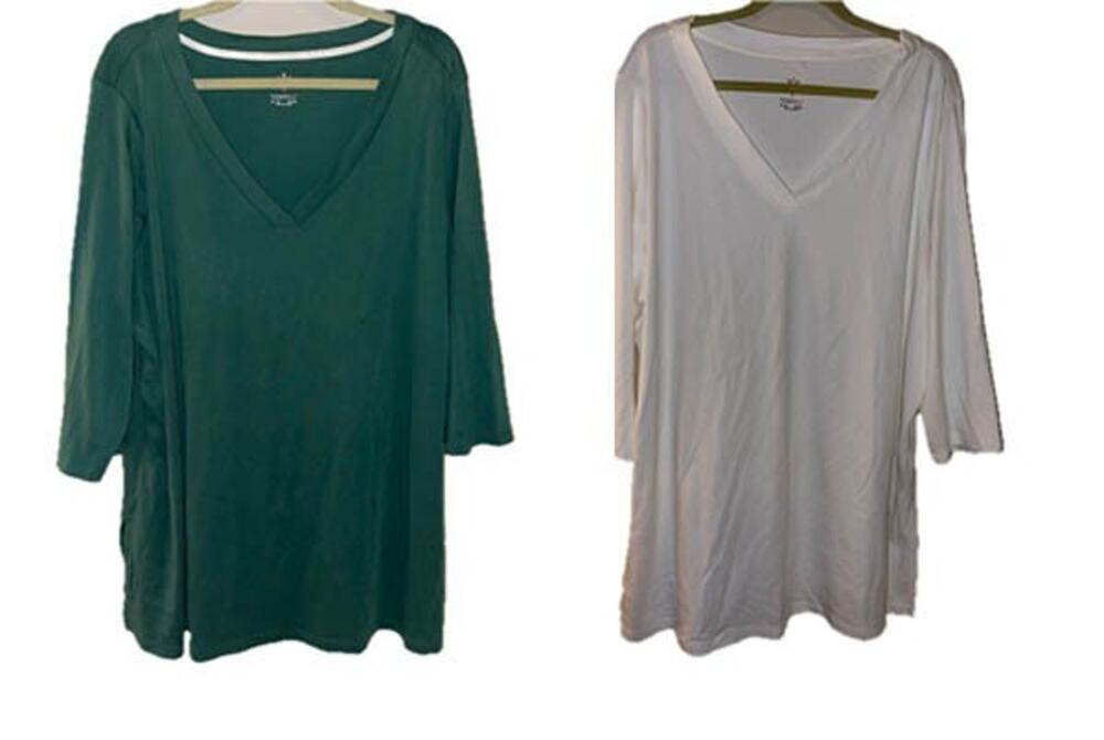 Isaac Mizrahi Live T-Shirt 3XL Pima Cotton V-Neck Tunic Side Slits Green, White